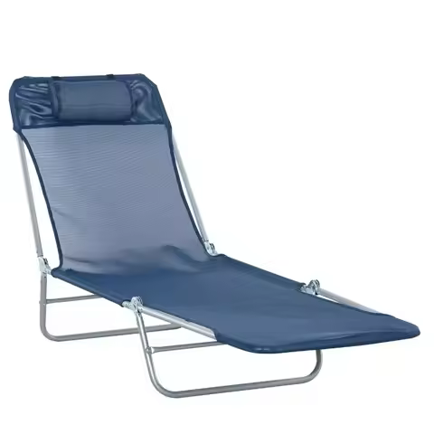 Folding Chaise Lounge Chair, Pool Sun Tanning Chair, Outdoor Lounge Chair With Reclining Back, Breat