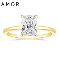 AMOR 3CT 925 Sterling Silver Engagement Rings Gold Radiant Cut Solitaire Cubic Zirconia CZ Wedding P