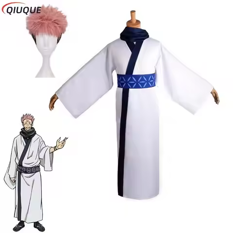 Ryomen Sukuna Cosplay Costume Wig Men Women Kimono Halloween Party Anime Uniforms Coat + Scarf + Bel