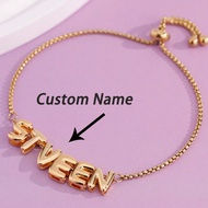 1pc Fashion Customized Name 3D Sliding Alphabet Adjustable Bracelet, Double Layered CZ Bubble Name L
