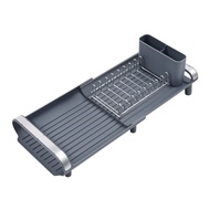 ZUHNE Musta Small Dish Drying Rack with Extendable Tray, Grey (SG Stock)