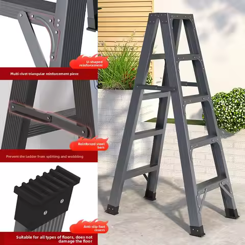 Portable aluminum alloy folding ladder, household folding ladder, reinforced design, anti slide foot