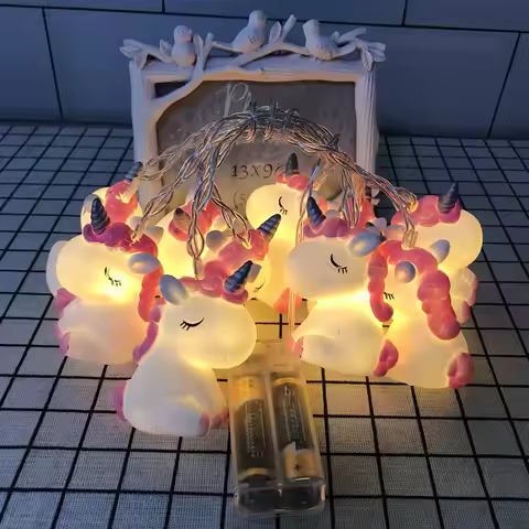 Soft PVC LED Unicorn String Lights Cartoon Style for Kids Room Decor, Children's Day Birthday Party 