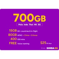 TPG / Simba Prepaid $25 Plan: 700GB Local, 95GB Roaming, Unlimited Calls Recharge (30 Days)