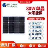 全新高效太陽能板80W單晶太陽能電池板12V充蓄電池光伏板發電