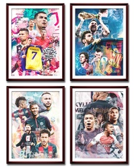 Famous Football Superstar Ronaldo, Messi, Neymar And Mbape Set of 4 Poster Prints Wall Decor Bedroom