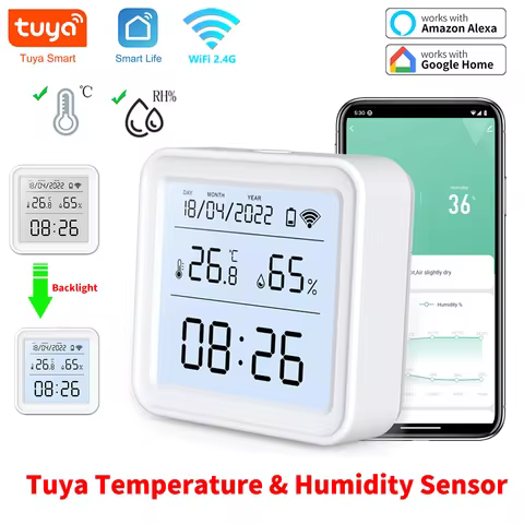 Tuya WIFI Smart Temperature Humidity Sensor Hygrometer Thermometer Backlight Smart Life Support Alex