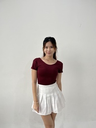 [Lolabae] CLEO Backless Bodysuit | Atasan Bodysuit Wanita | Bodysuit Wanita Leher Bulat Lengan Pende