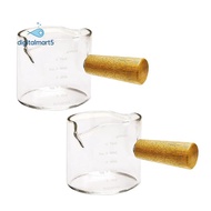 2Pcs Double Spouts Espresso Shot Glasses Measuring Glass Espresso Cups Cookware with Wood Handle for