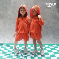 Heylo Kids - Jacket Hoodie - One Set Pleats - Children's Pleated Jacket Set - Mandarin Orange
