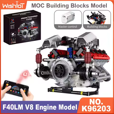 700pcs F40LM V8 Engine Technical Building Blocks With Motor + LED Light APP Control Programmable Car