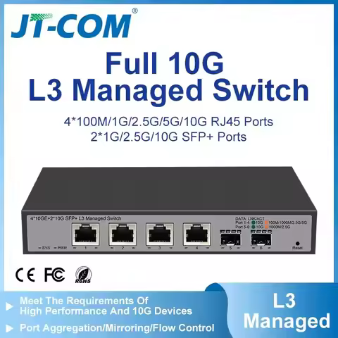 2 10-gigabit SFP+ 4 Ports L3 Managed Network Switch Support DHCP and Dynamic Routing Support VLAN Di
