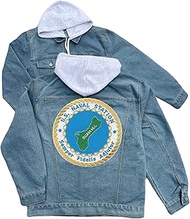 us naval station guam mi embroidered patch hood jean jacket Blue