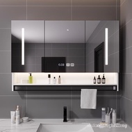 Solid wood smart bathroom mirror cabinet with light defogging toilet bathroom mirror wall-mounted toilet mirror with shelf solid wood smart bathroom mirror cabinet with light defog