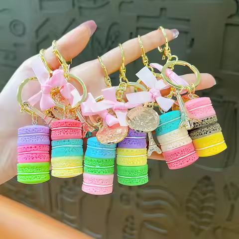 Resin Macaroon Keychain Key Chain Women Macaroon Bag Charm France LADUREE Macarons Eiffel Tower Keyc