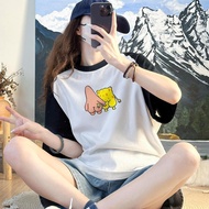 Krazy Shop Two-Tone T-shirt Oversized Fashion Couple Vintage Cute Round Neck QQ8134