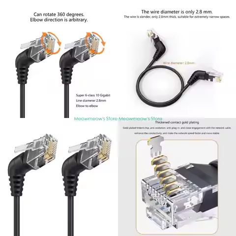 W91A CAT6A Ethernet Cable 360 Degree Rotatable CAT6A LAN Networking Cable Connectors