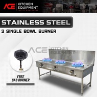 Stainless Steel 3 Burner Kwali Range Dapur Gas 3 tungku Stove Range / Included 3 Gas Burner
