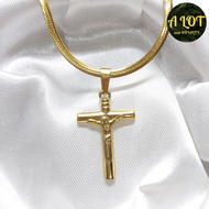 Golden Stainless Steel Cross Necklace Crucifix Pendant Non Tarnish Cross Pendant 18k Saudi Gold Necklace Pawnable Original, Chain Necklace, Stainless Necklace, Gold Plated Necklace, Hypo Allergenic Never Kupas, Chain Collection, Tiger Chain Tala By Kyla