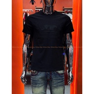 HR13 H.RHINO Men's T-shirt Black Round Neck Full Embroidery, 2-Way Stretch Cotton, Beautiful Standar