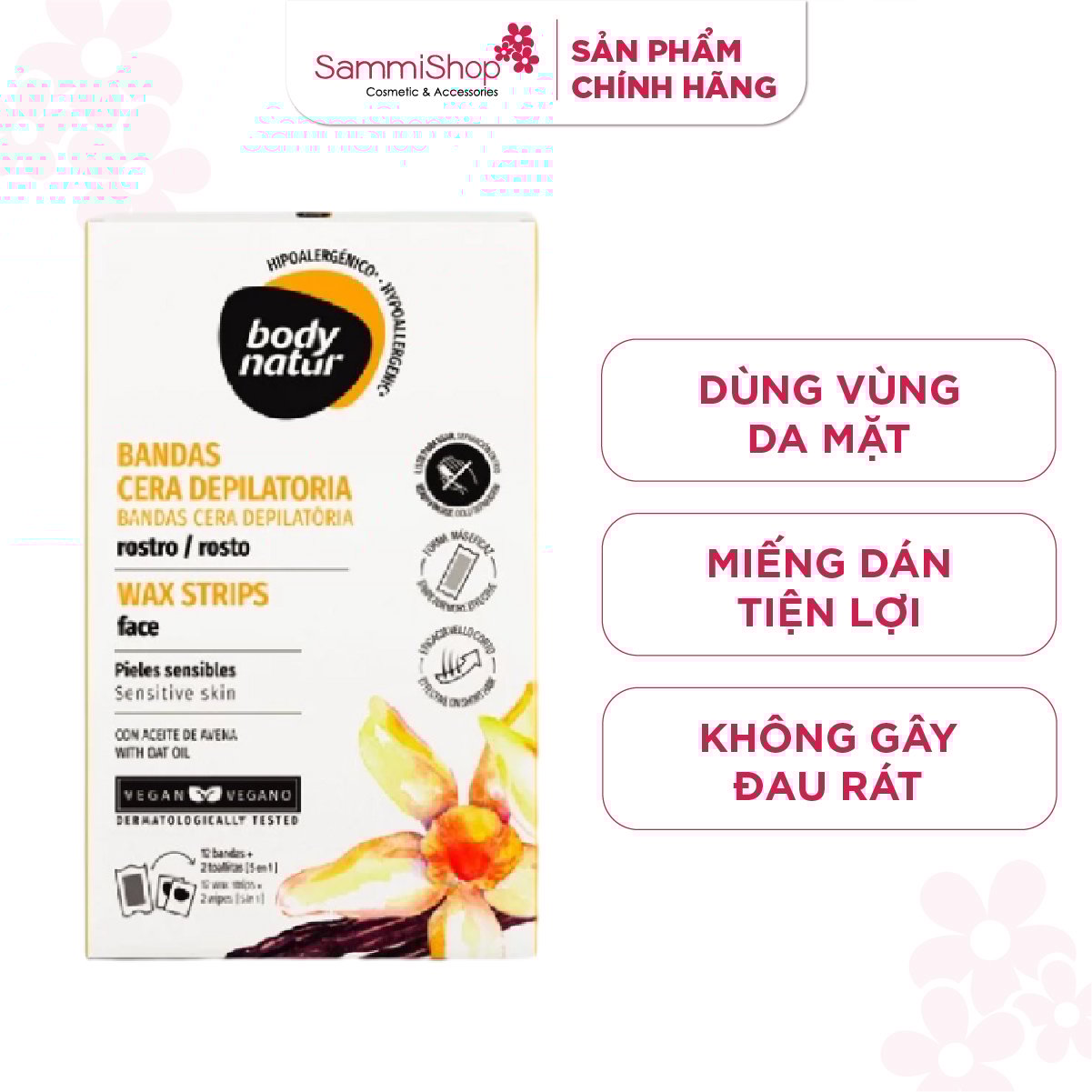 Body Natur Bộ miếng dán tẩy lông Wax Strips Face Sensitive Skin