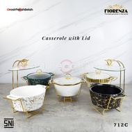 Fiorenza - Round Ceramic Buffet Set Serving Container & Food Warmer Pot | Embossed Marble Motif Luxu