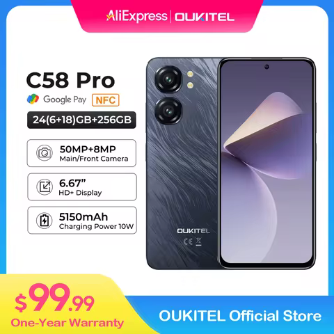 OUKITEL C58 PRO Smartphone - 5150mAh Battery, 24(6+18)GB+256GB, 50MP Main Camera, 6.7" HD+ Display, 