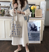Phong cách Hàn Quốc Cotton Linen Đầm maxi phụ nữ giản dị tay áo dài A-line Đầm rộng