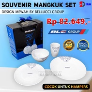 White bowl Souvenir Set Elegant Bellucci Group Motifbiru, Suitable for Hampers Ceramic bowl/ ceramic