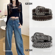 GESH Round Rivet Belt, Chic Harajuku Carved Waist Strap, Women Man Y2K Vintage Jeans Belts