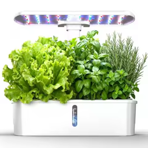 Smart Indoor Hydroponics Garden Kit with LED Full Spectrum Light 12-Pod Plant Starter Height Adjusta