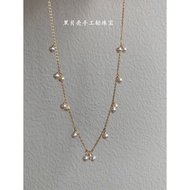 Black Shell agete Style Necklace Female Natural Pearl Tassel Necklace Clavicle Chain 14K Gold Clad C