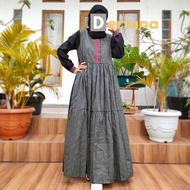 Baju Gamis Lurik Wanita Terbaru Modern Deriana Ala Korea Style Kekinian Khalida Square Dress Black