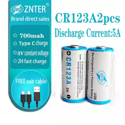 znter CR123A 3V 700mah 3.0V TYPE C usb rechargeable Li-polymer 5A discharge 3V constant voltage high