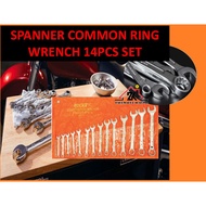 [ 14 PCS ] COMMON RING WRENCH 8MM - 24MM SPANNER SET SPANER SPANAR DROP FORGED OPEN RING END SPANNER