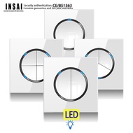 INSAI【FY-led】switch home wall plug 86type panel With LED light electrical socket Tempered glass White Autogate Light Controller Rotary Plug Switch Soket