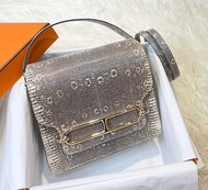 Hermes Mini Rollie 蜥蜴皮淡金扣