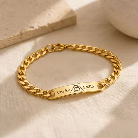 Custom Name Bracelet Personalized Stainless Steel Cuban Chain ID Bracelet Gold Silver Black for Coup