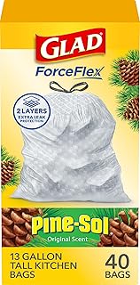 Glad ForceFlex Tall Kitchen Drawstring Trash Bags, 13 Gal, Pine-Sol Original, 40 Ct, Pack May Vary