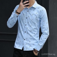 [Long Sleeve Shirt]Flash sale Price Increase after Selling Spring and Autumn Thin Shirt Men's Shirt Korean Style Business Casual Slim-Fitting Printing Youth plus Size Top