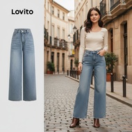 (Fashion_3) Lovito Casual Plain Washed Jean for Women L125AD402