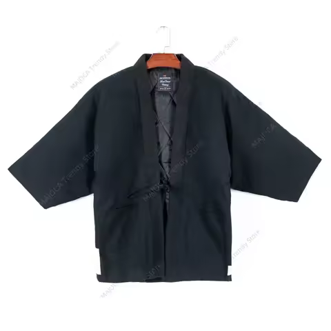 Hanten Coat Men Jackets Japan Style Koi Print Kimono Quilted Keep Warm Loose Pajamas Cardigan Samura