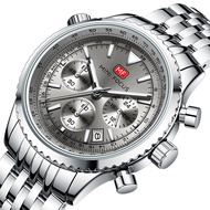 MINI FOCUS 0463G New Style Steel Band Quartz Movement Six-Hand Luminous Calendar Business Casual Men