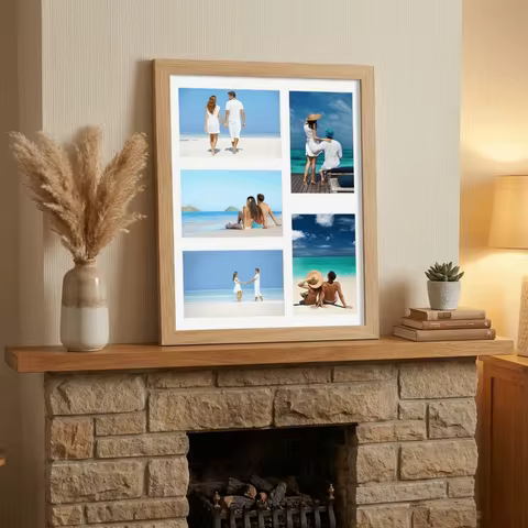 Photo Wall Frame Multi-functional 5-Grid Photo Frame Handmade Rectangle Collage Frame Changeable DIY