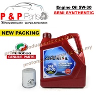Perodua Engine Oil 5 30 - API SM 5W - 30 - 4 litre Oil Filter - Original Perodua - Semi Synthetic - Minyak Hitam