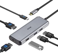 SSK USB C Docking Station Dual Monitors, 6 in 1 USB C Hub Multiport Adapter to Dual 4K HDMI, 3 USB P