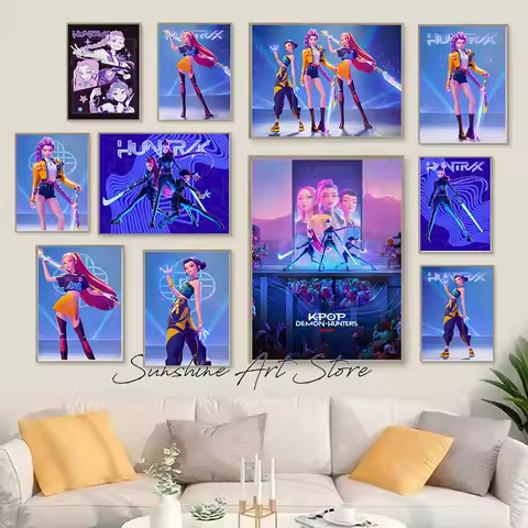 Kpop Demon Hunters Team Group Art Anime Characters Idols Girls Icon Group Cartoon Poster Canvas Pain