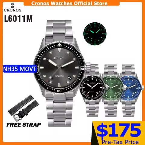 Cronos Diver Men Watch Fifty Sunray Dial Date Automatic NH35 200M Water Resistant Ceramic Bezel Brac