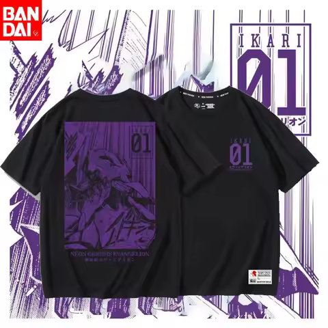 Neon Genesis Evangelion Unit-01 Ikari 01 Purple Manga Print Black T Shirt 2026 Summer Oversized Anim