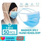 Masker Hijab 3ply Masker Headloop 1box 50pc {VINDIS STORE}